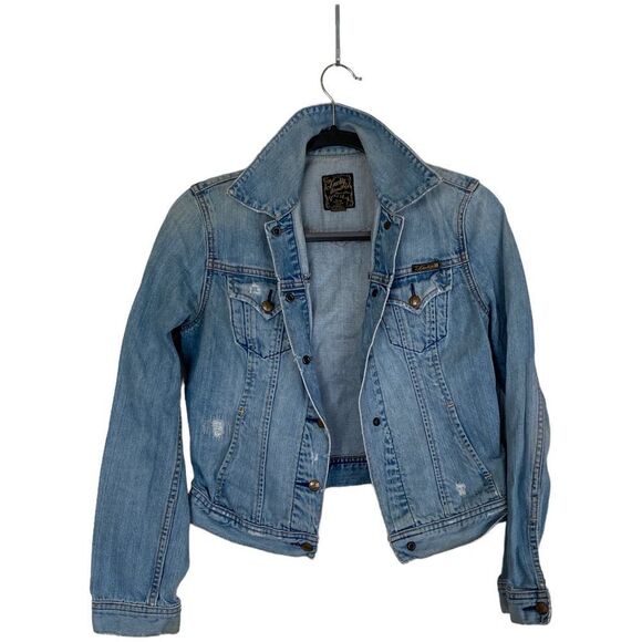 Lucky Brand Jackets & Blazers - LUCKY BRAND Vintage Y2K Denim Trucker Jacket Distressed Cropped Size Small